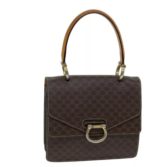CELINE Macadam Canvas Hand Bag PVC Brown Auth - Picture 1 of 15